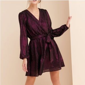 ModCloth Your Time to Shine Purple Metallic Mini Wrap Dress Tie Waist